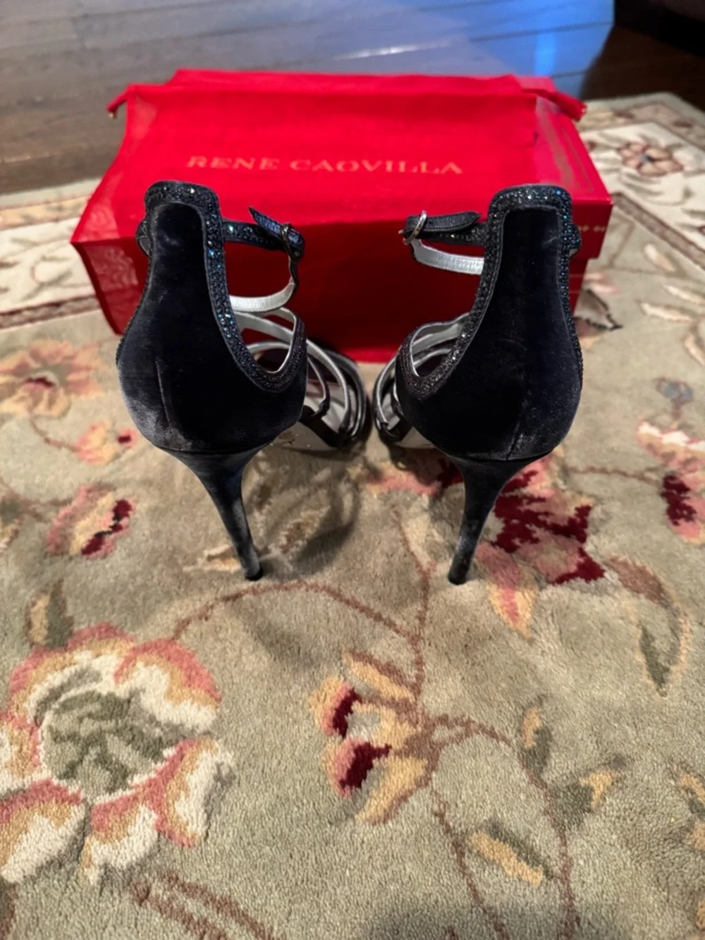 Rene Caovilla Black Glitter Strappy Sandals - Picture 6 of 7